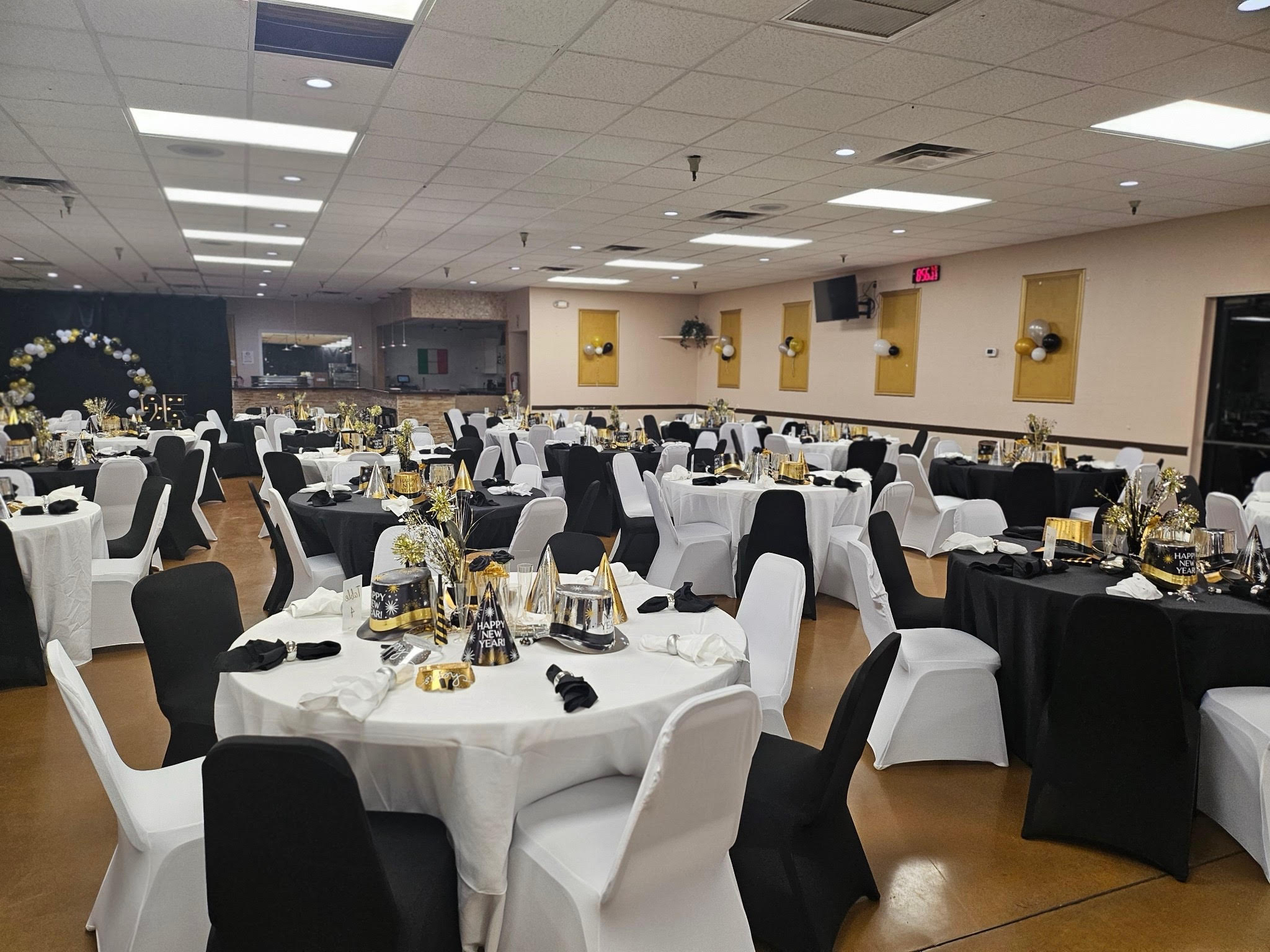 Event space with elegant lighting and décor